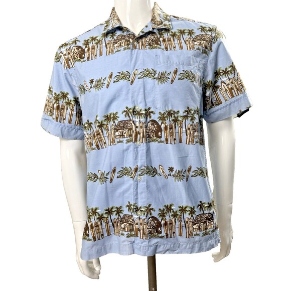 Vintage Hawaiian Shirt Tiki Surf Camp Men XXL Blue Old Navy Festival Beach Party - Picture 1 of 4